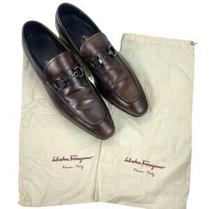 Salvatore Ferragamo Dinamo 2 Tone Gancini Bit Brown Leather Loafer Size 11D